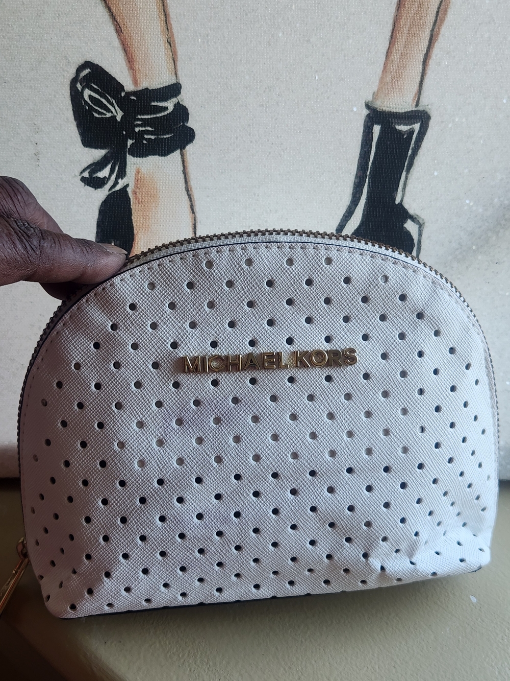Michael Kors White Perforated Cosmetic Pouch GUC